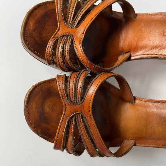 Vintage 70s Bear Traps Wooden & Leather Platform Heel Sandals Women's size 7.5 - Picture 8 of 15